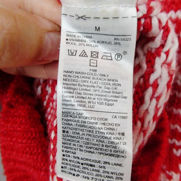 Gap Fair Isle Mock Neck Pullover Sweater Sz M Red Ivory Heavyweight Knit - Picture 8 of 9